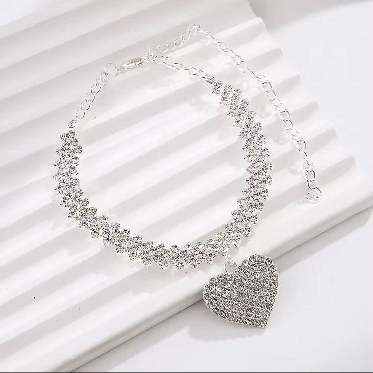 Fußkettchen Kristalle mit Herz silber KARMA