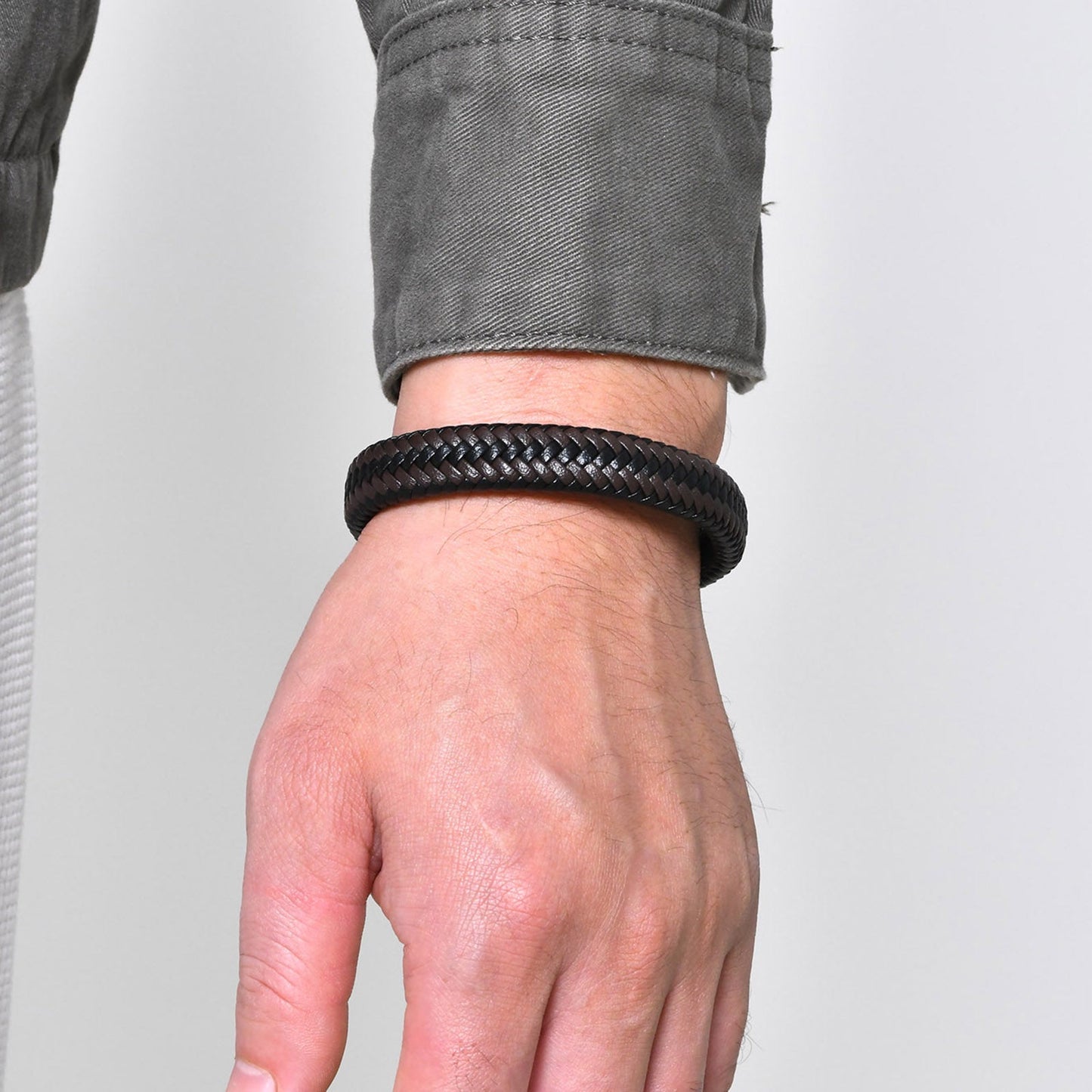 Herrenarmband Leder Edelstahl Schwarz KARMA