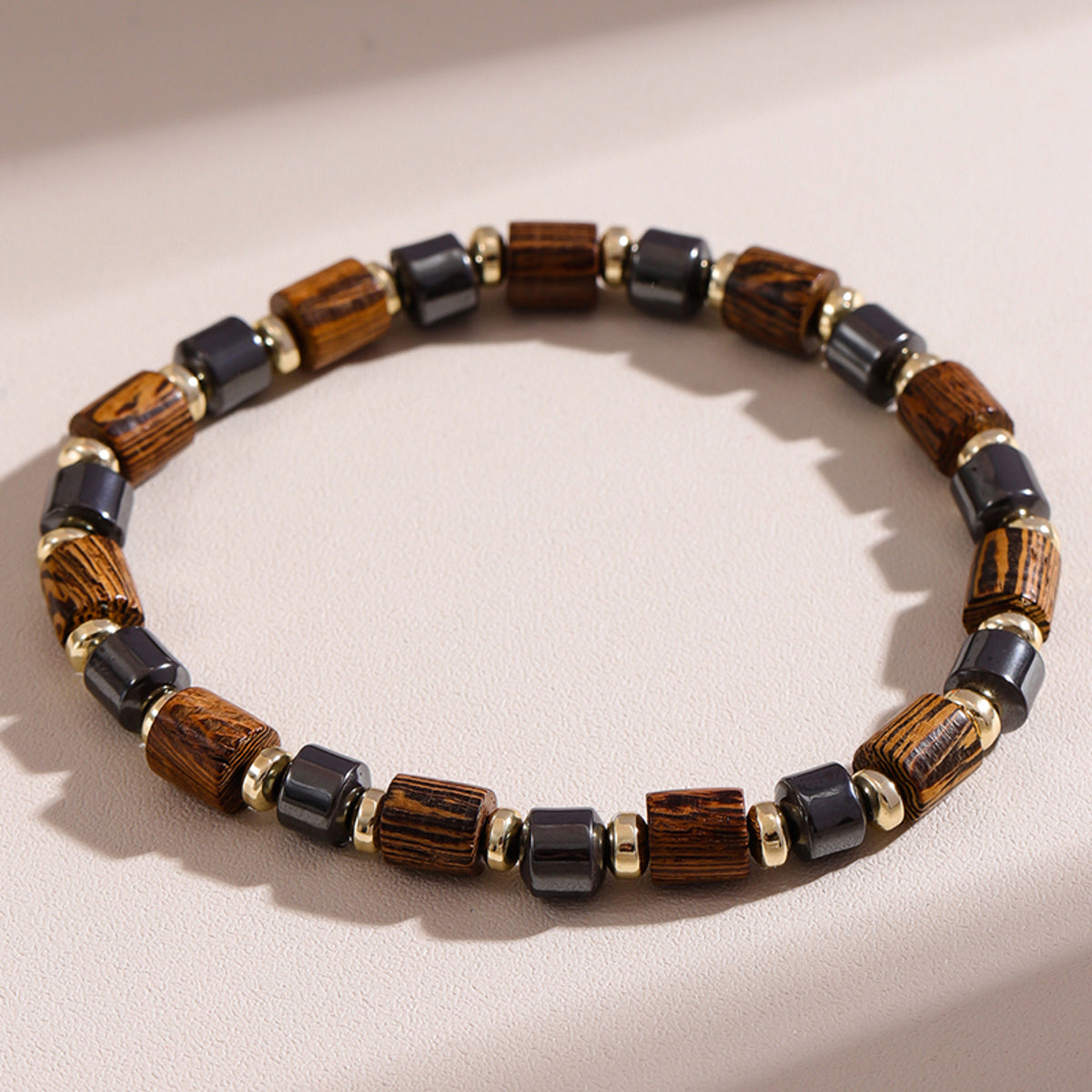 Armband Hämatit Holz Braun Gold KARMA