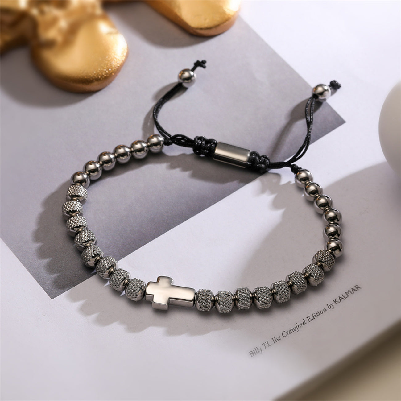Herrenarmband mit Kreuz in Gold, Silber oder Schwarz KARMA
