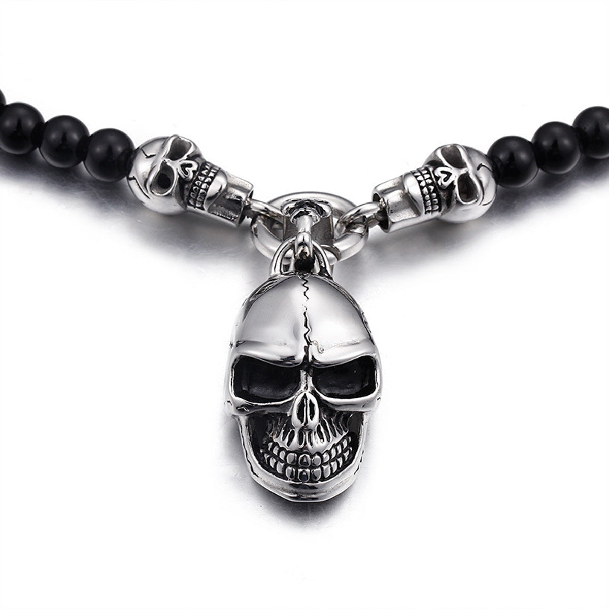 Perlenhalskette Totenkopf Schwarz Silber KARMA