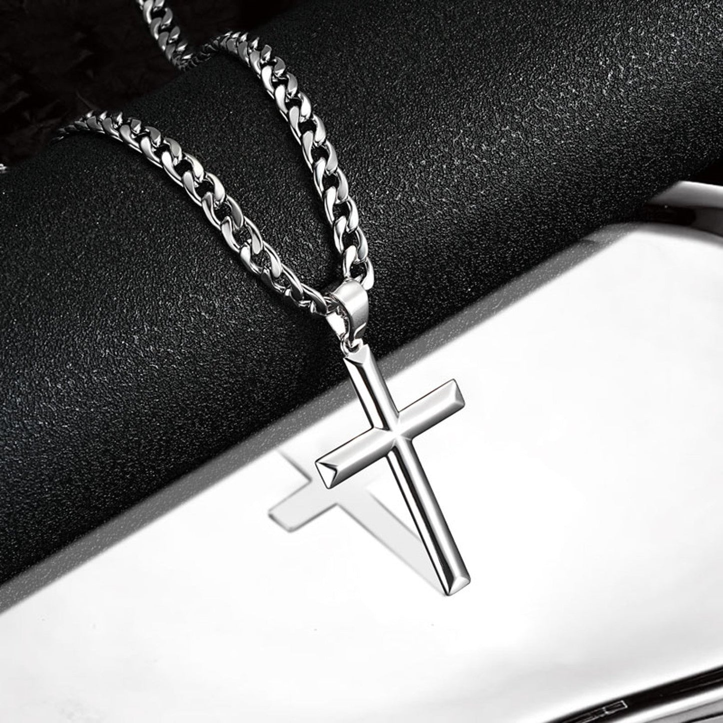 Herrenkette mit Kreuz Silber 925/ Edelstahl Karma