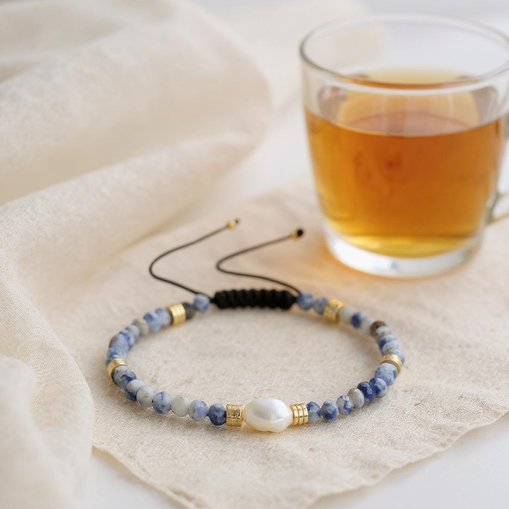 Armband mit Süßwasserperlen Blau Weiß oder Grün KARMA