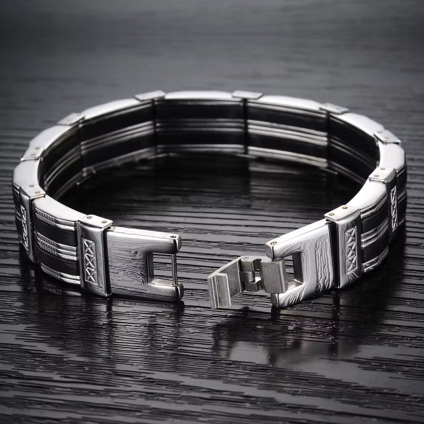 Armband für Herren Silber schwarz Edelstahl KARMA
