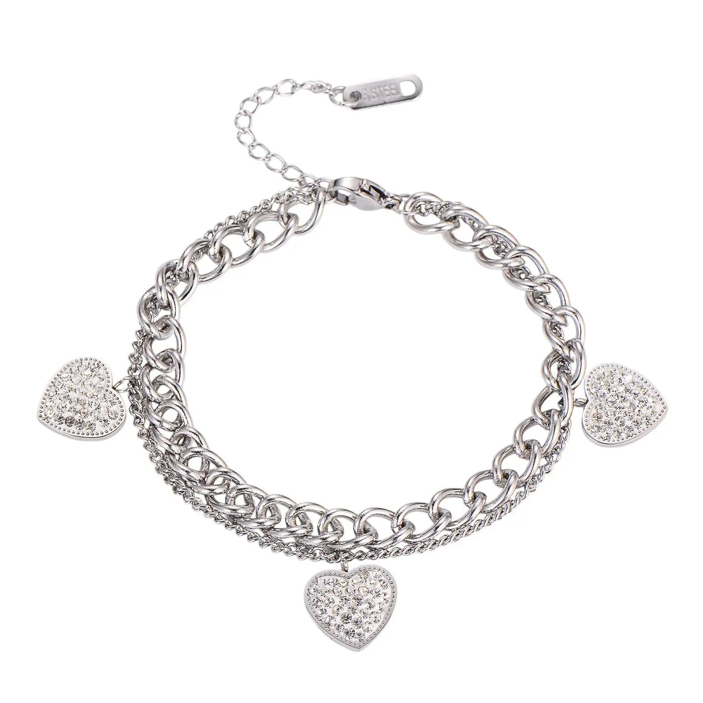 Armband 3 Herzen Edelstahl Roségold oder Silber KARMA
