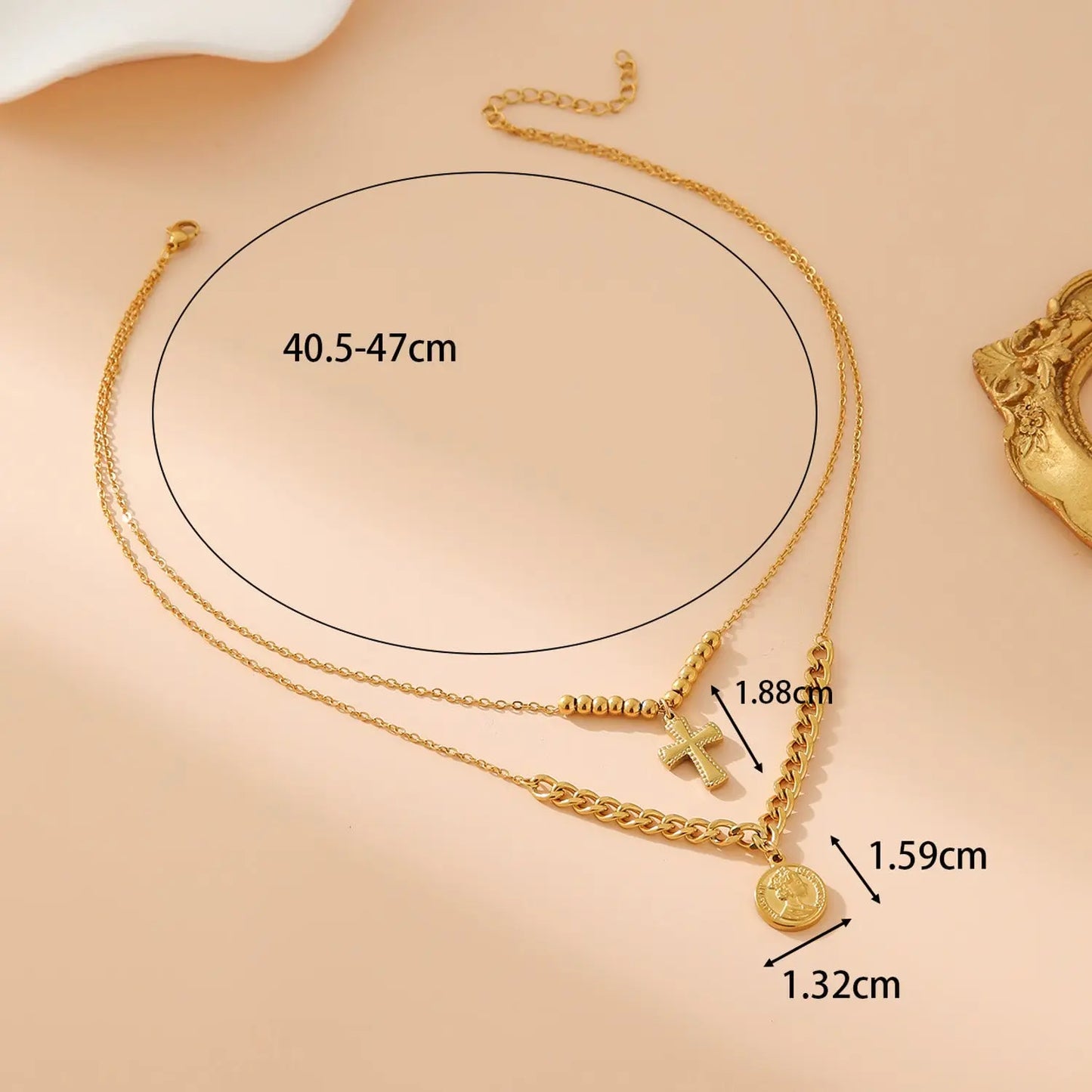 2 lagige Halskette Gold Kreuz 18 Karat vergoldet KARMA