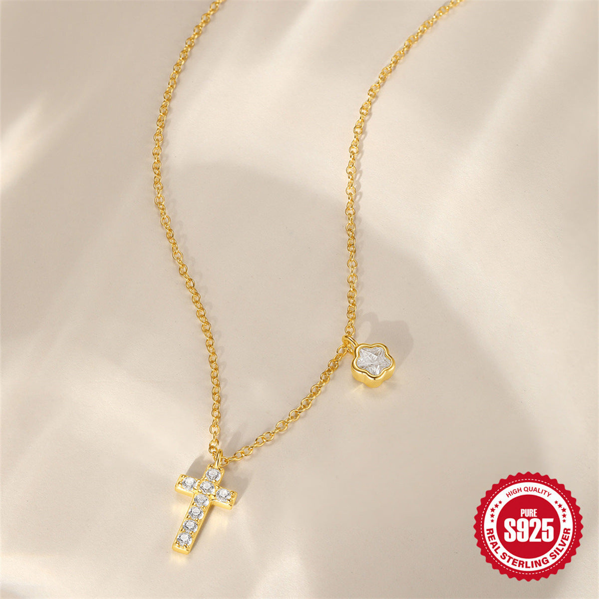 Damenkette mit kreuz Silber 925 vergoldet Karma
