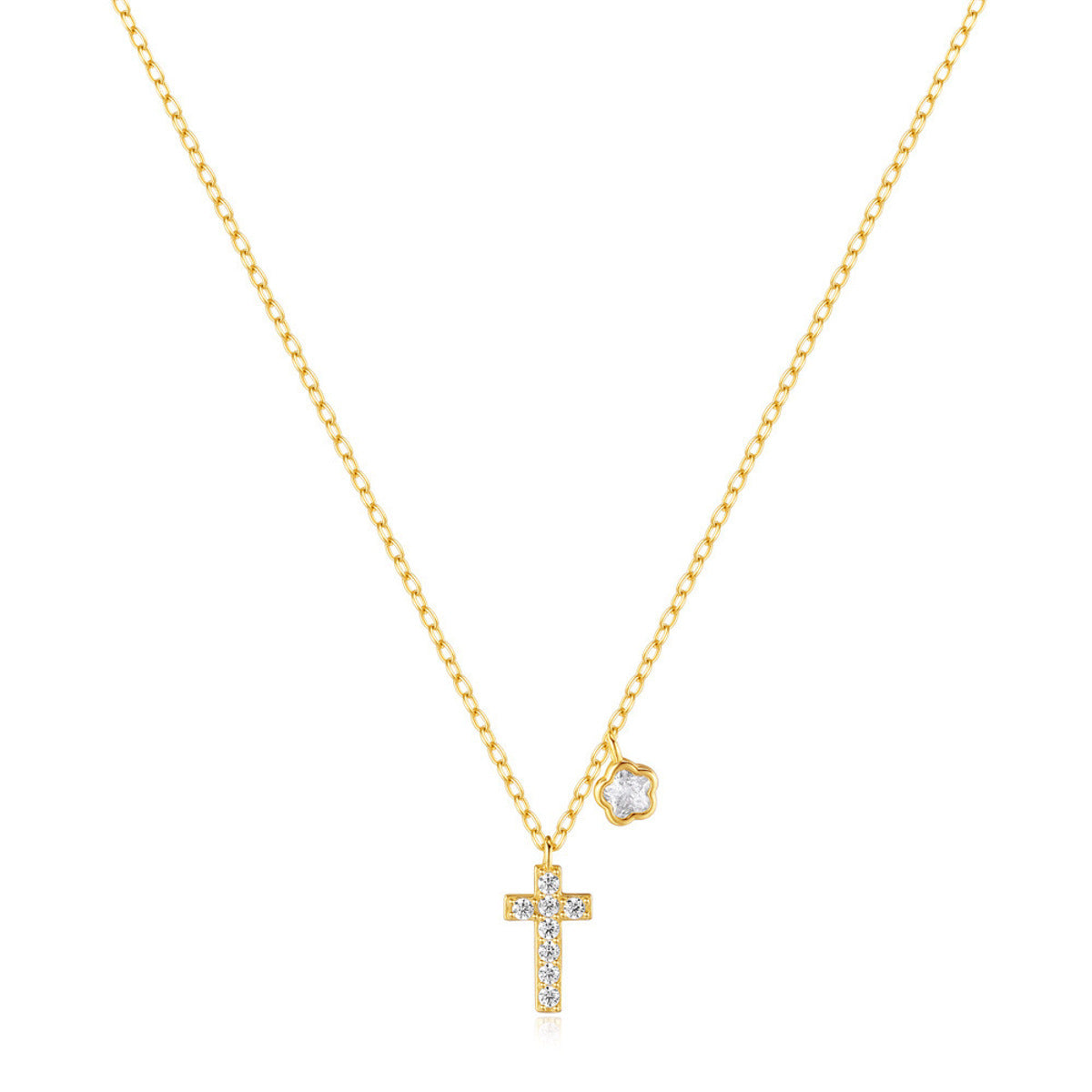 Damenkette mit kreuz Silber 925 vergoldet Karma