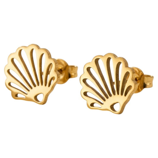 Ohrstecker Muscheln Damen Gold 0,9 cm Edelstahl vergoldet wasserfest hypoallergen Ohrringe Karma