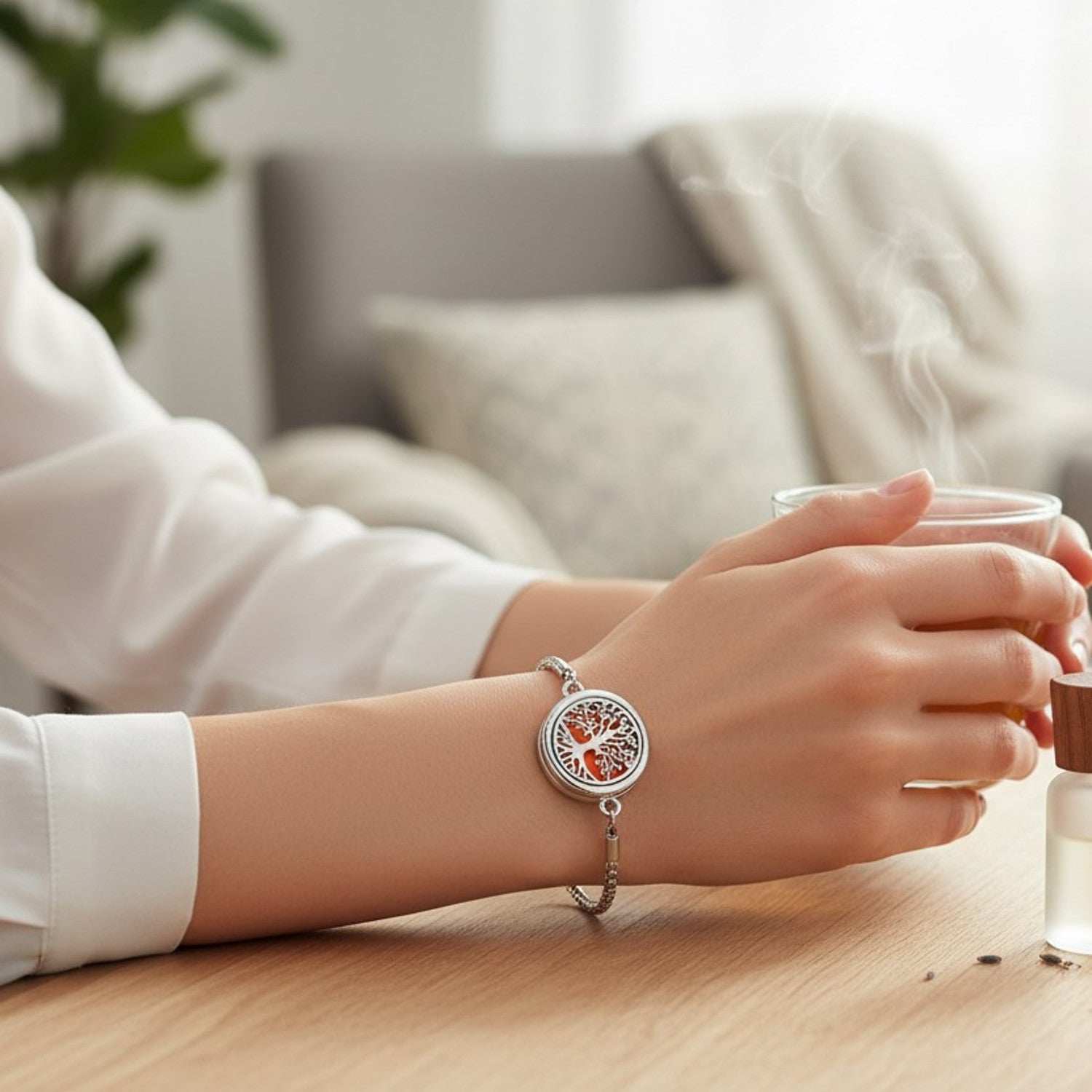 Aromatherapie Armband Edelstahl Silber Lebensbaum Duft Armband Parfümarmband Karma
