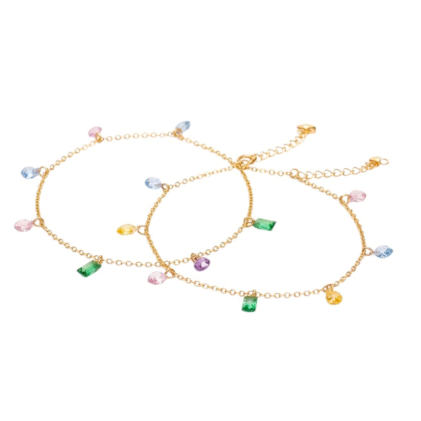 Schmuckset Fußkette und Armband Gold Kristalle Edelstahl