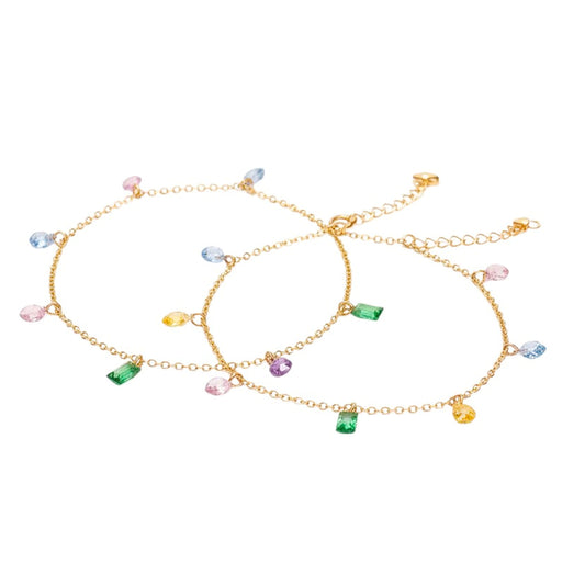 Schmuckset Fußkette und Armband Gold Kristalle Edelstahl