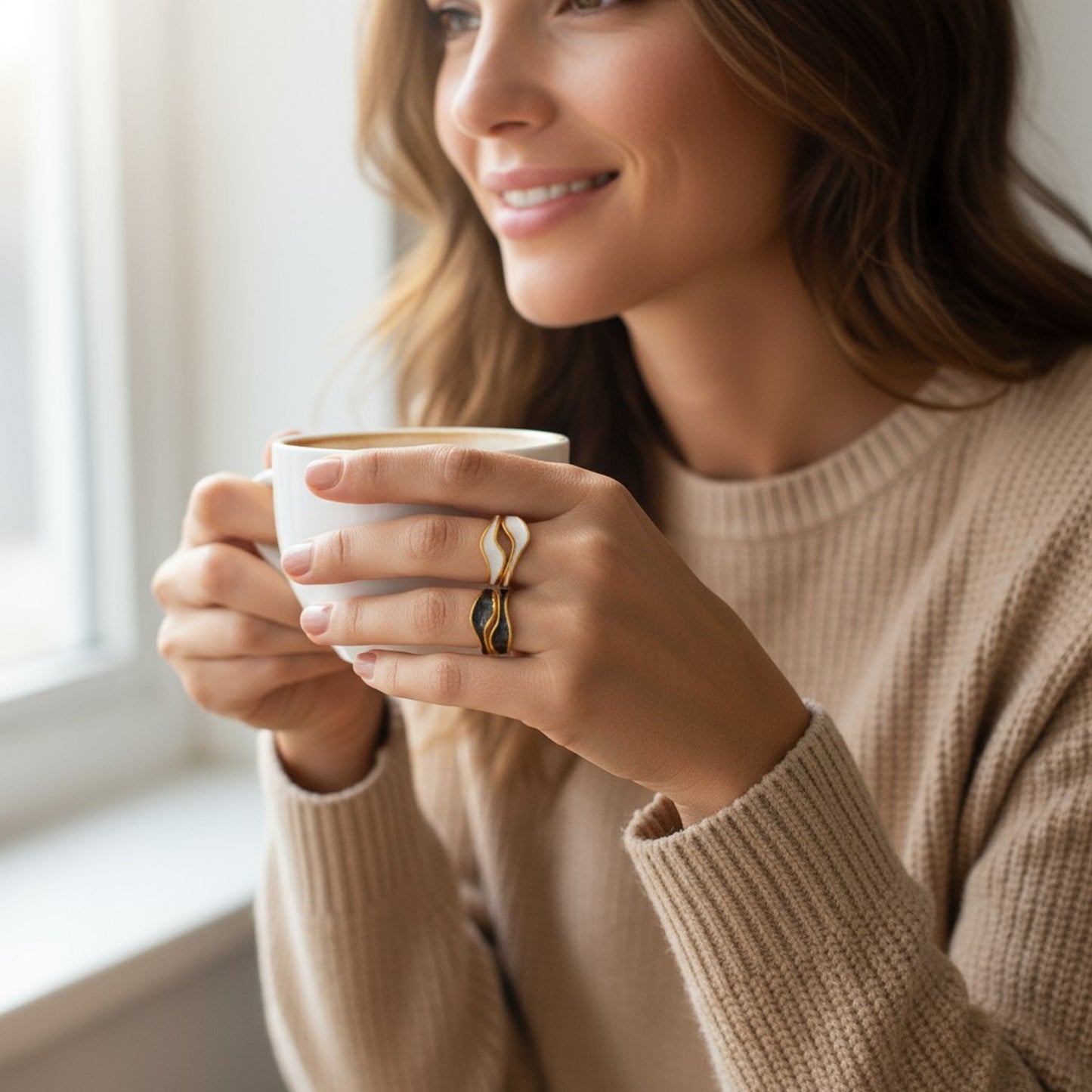 Damenring Edelstahl Gold Schwarz od. Weiß modern Ring Damen KARMA