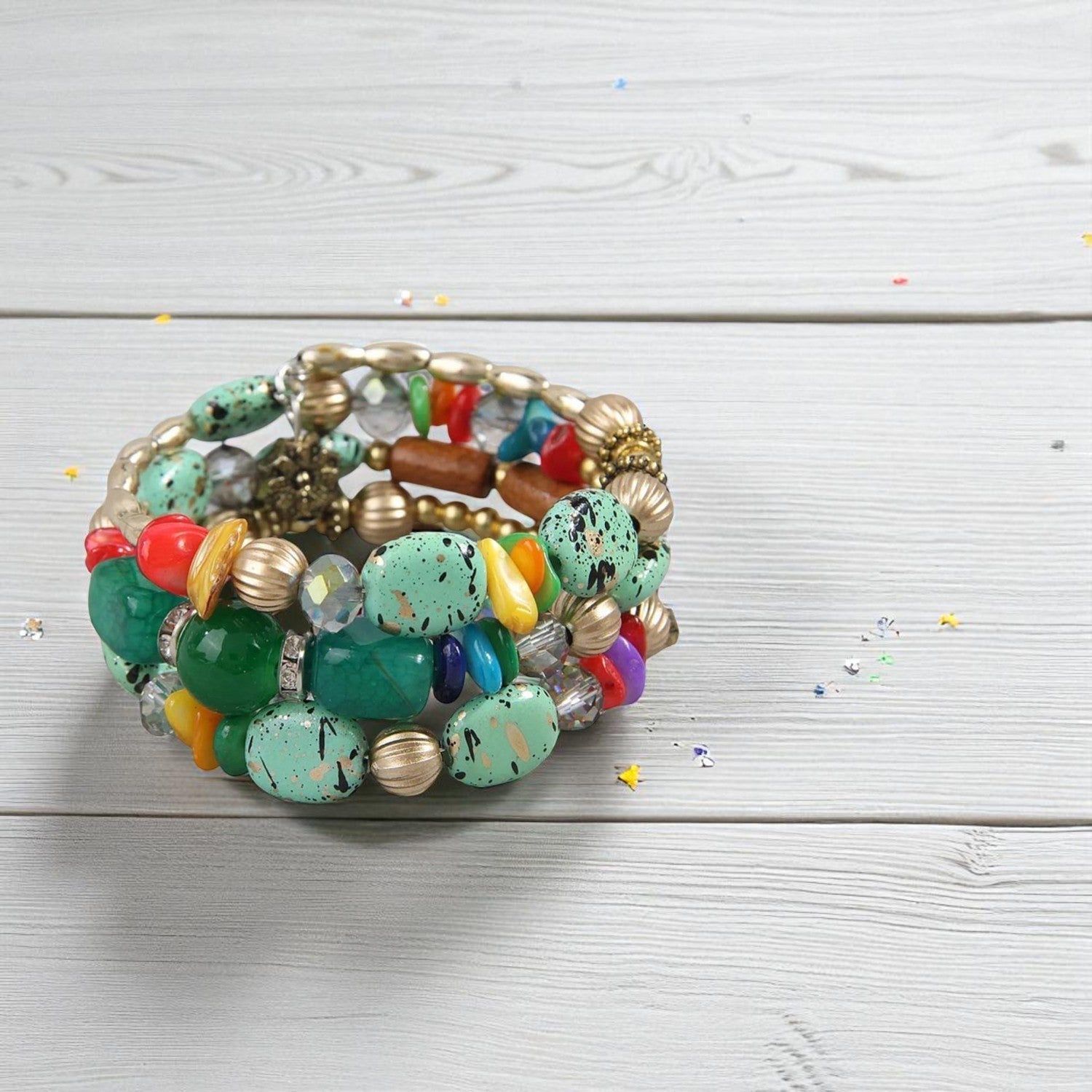 Armband mehrreihig Weiß, Grün oder Türkis KARMA