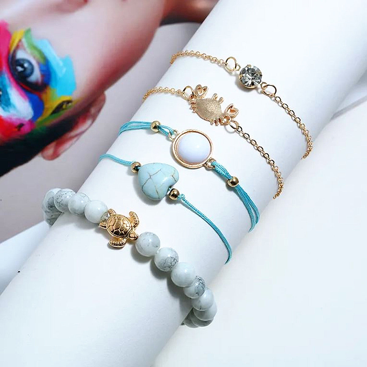 5teiliges Armbandset Blau Gold KARMA