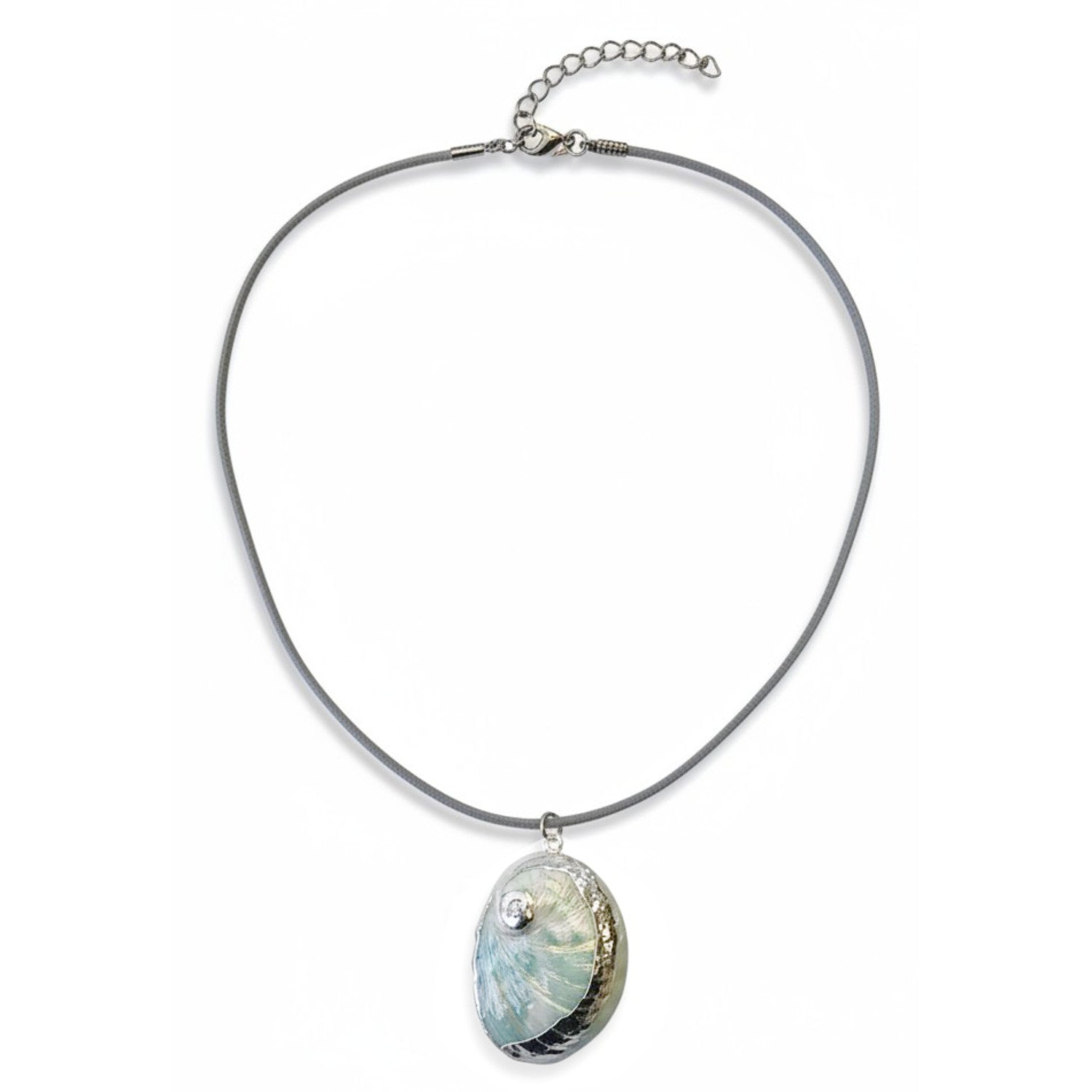 Halskette Abalone Muschel Damen Grau Grün Modern Damenhalskette Muschelkette Karma