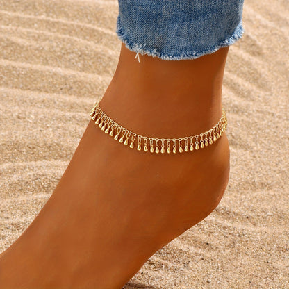 Fußkette Tropfen Gold verstellbares Fußkettchen vergoldet modern Karma