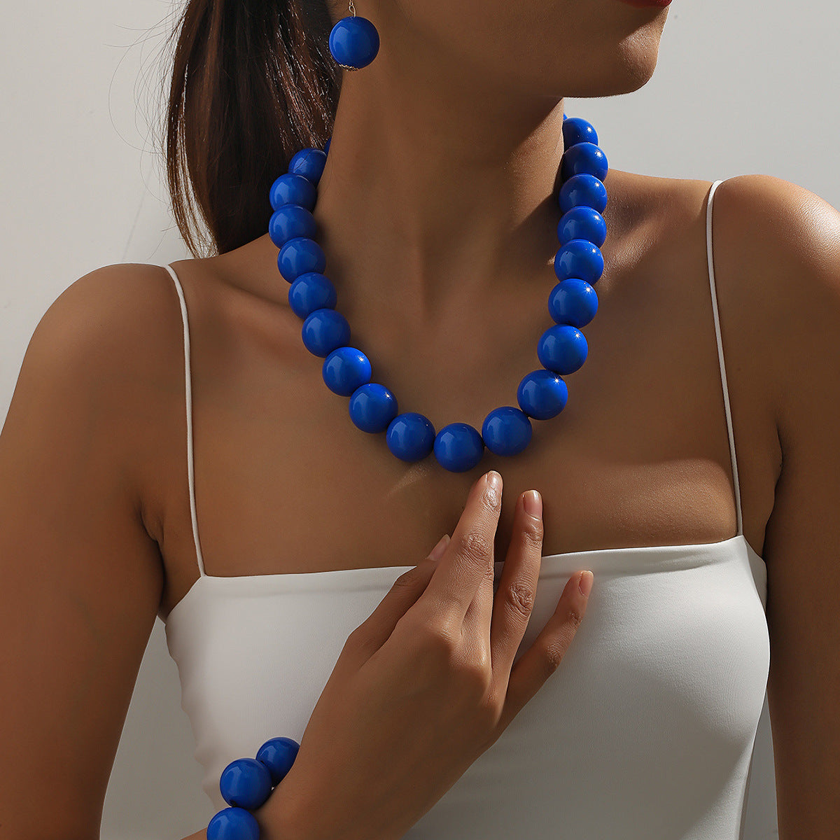 XL Statement Schmuckset Kette, Armband und Ohrringe Blau Acryl  Damen Karma