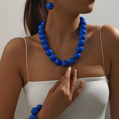 XL Statement Schmuckset Kette, Armband und Ohrringe Blau Acryl  Damen Karma