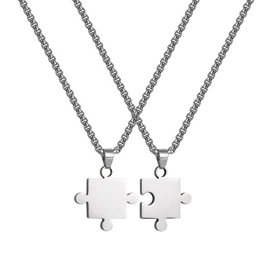 Partnerkette Puzzle Edelstahl Silber Karma