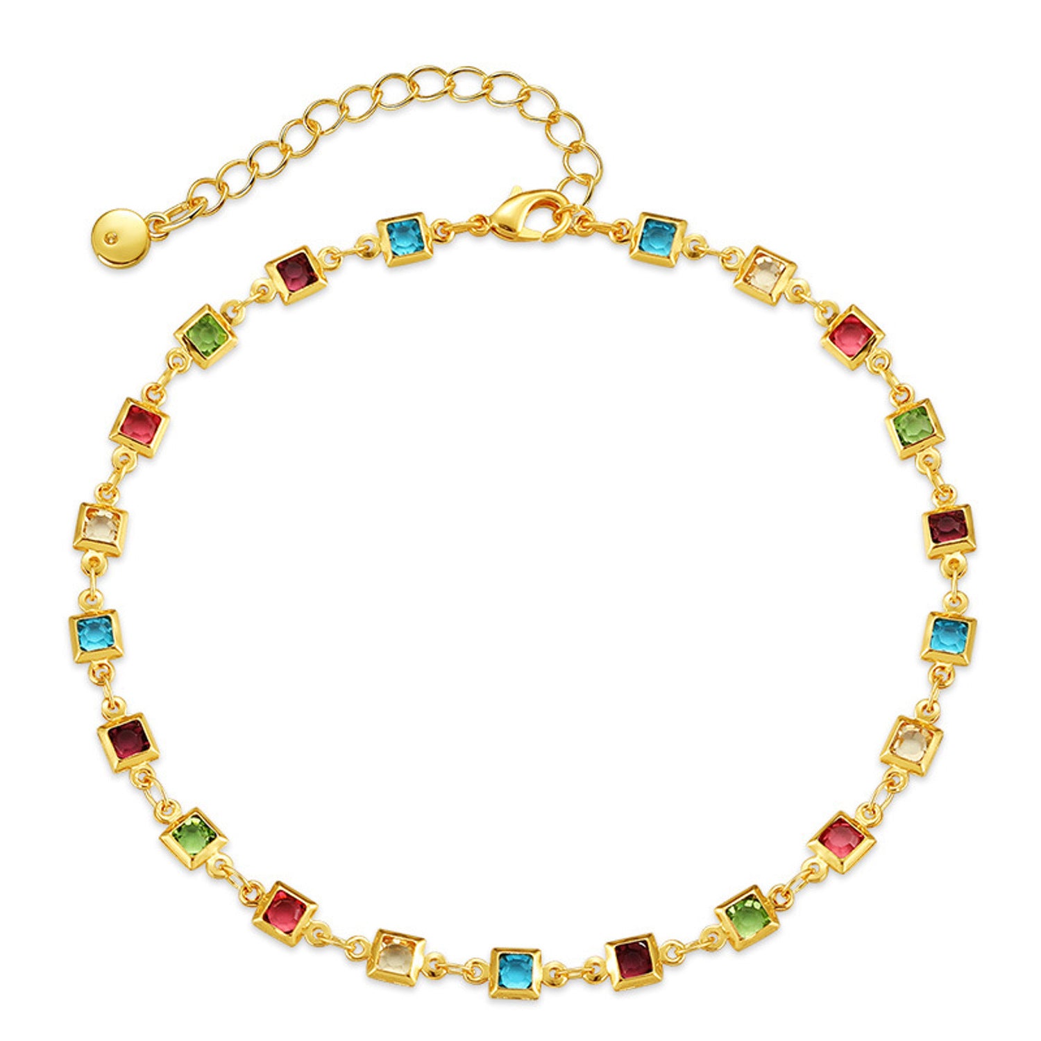 Fußkette Gold Bunte Zirkone verstellbares Fußkettchen modern Fußschmuck Karma
