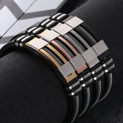 Armband Herren Kupfer Schwarz 21 cm Silikon Edelstahl modern Karma