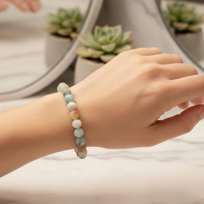 Naturstein Armband Grün Damen dehnbar Perlenarmband Steinarmband Karma