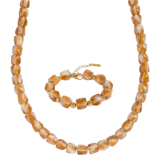 Schmuckset Damen Braun Armband Halskette Karma