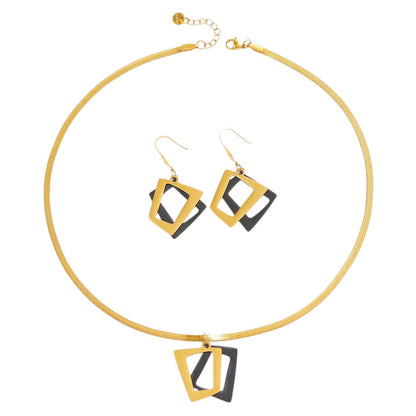 Schmuckset Gold Schwarz Ohrringe und Halskette Edelstahl wasserfest hypoallergen rostfrei Karma