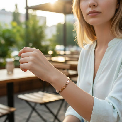Armreif Kristalle Rosegold Edelstahl PVD beschichtet Zirkone wasserfest hypoallergen rostfrei Karma