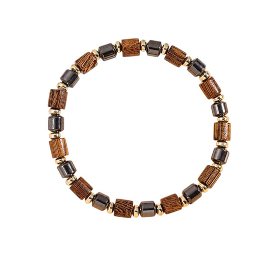 Armband Hämatit Holz Braun Gold KARMA