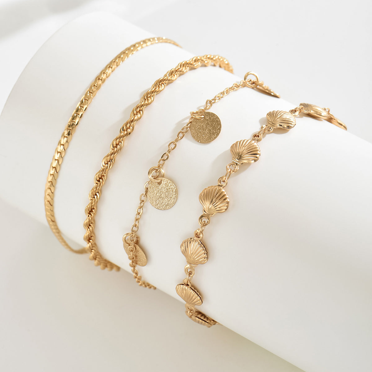 4er Set Fußkette Gold verstellbares Fußkettchen modern wasserfest hypoallergen rostfrei Karma