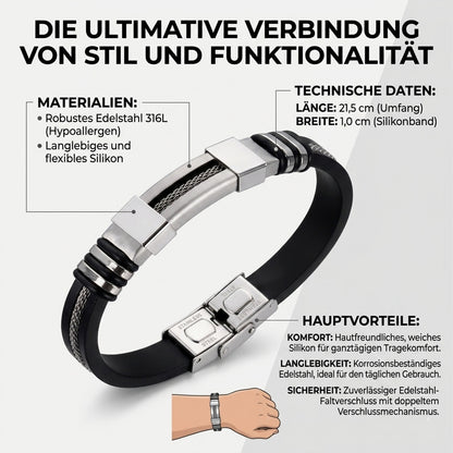 Armband Herren Kupfer Schwarz 21 cm Silikon Edelstahl modern Karma