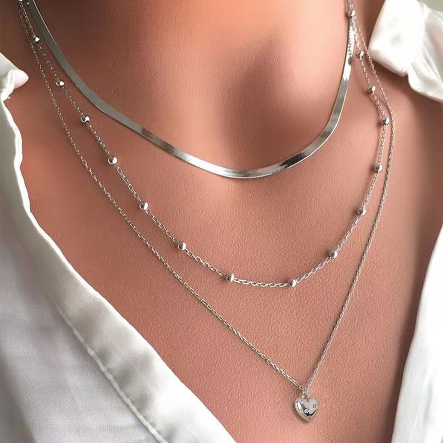 Layering Halskette Damen Silber Kette mehrlagig Karma