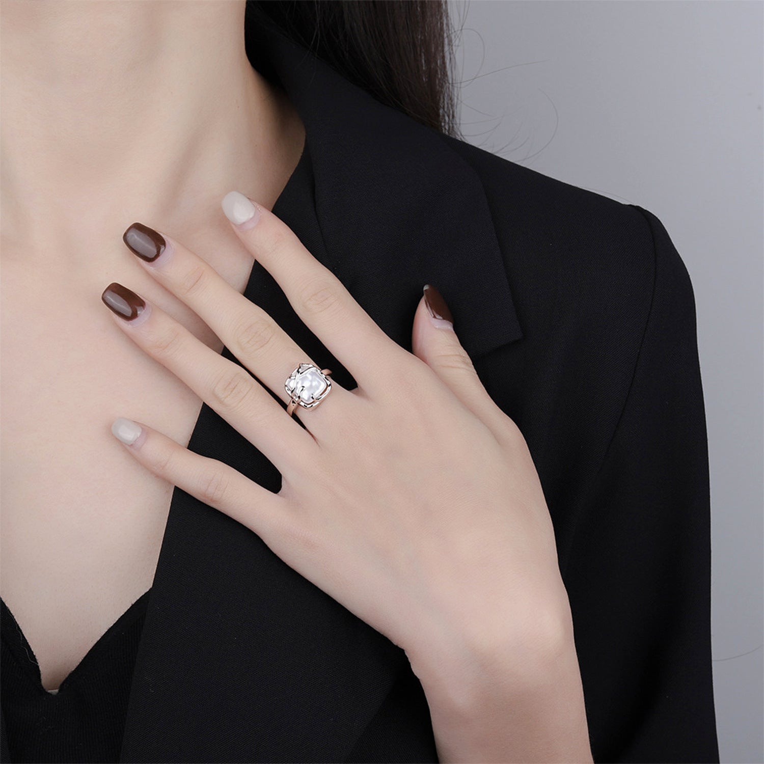 Dam,enring mit Muschelperle Silber 925 KARMA