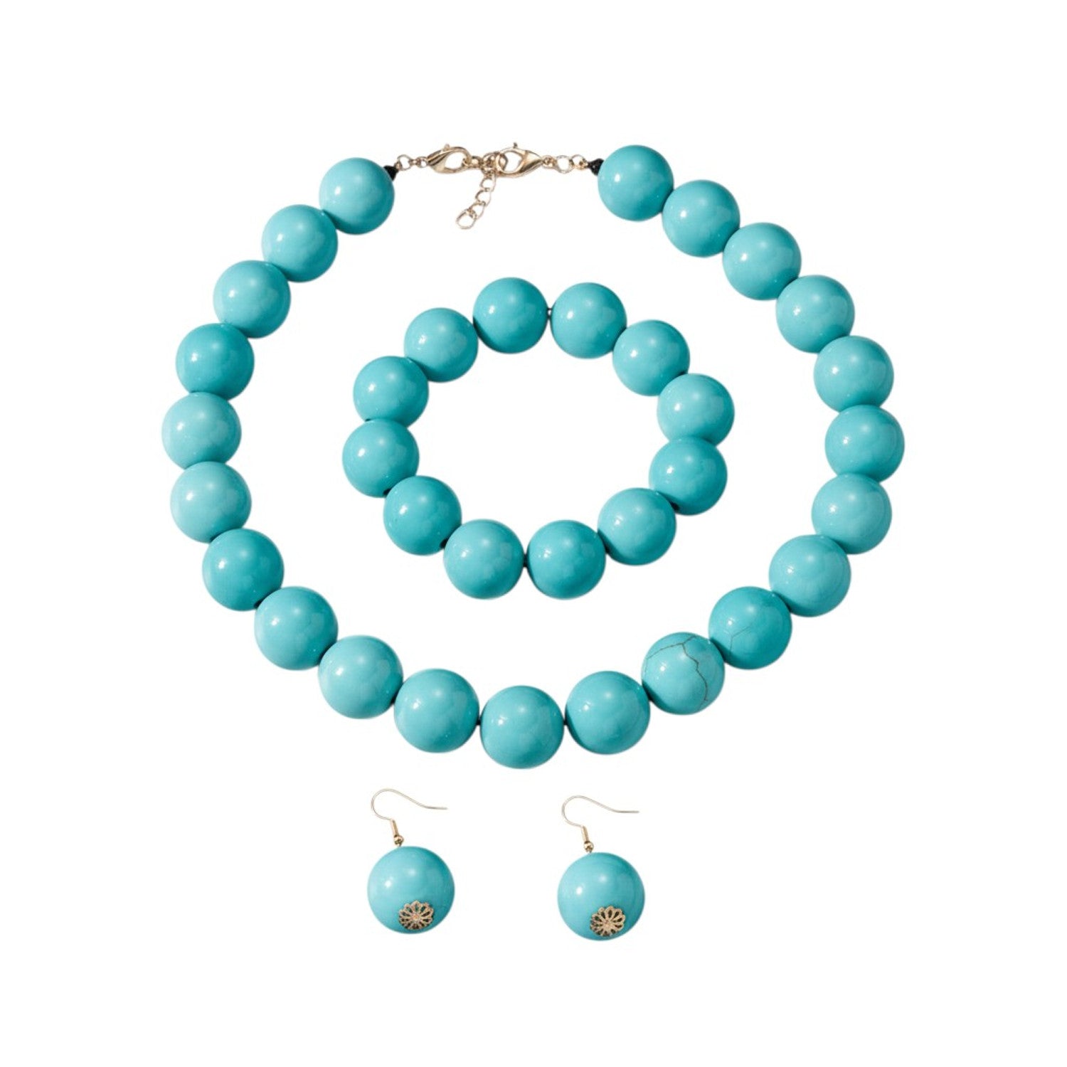 XL Statement Schmuckset Kette, Armband und Ohrringe Türkis Acryl  Damen Karma