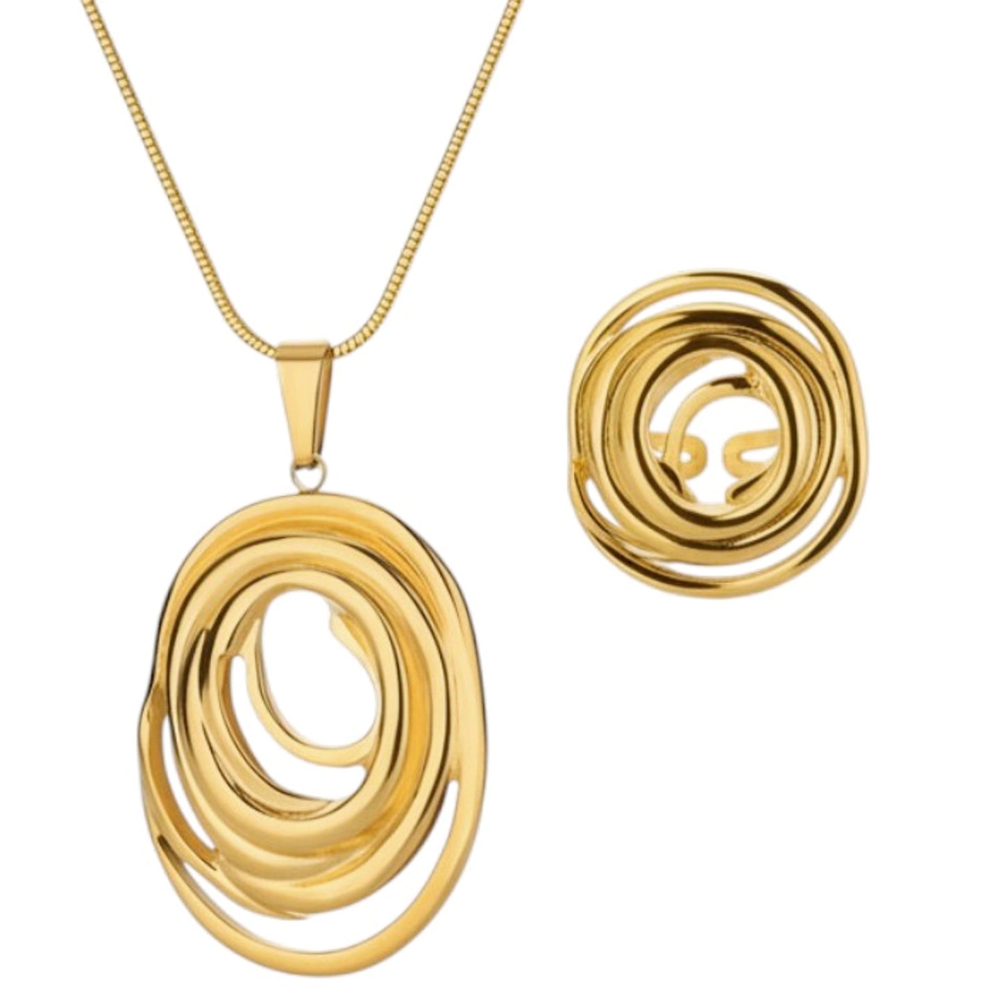 Schmuckset Gold Ring und Halskette Edelstahl vergoldet wasserfest hypoallergen rostfrei Karma