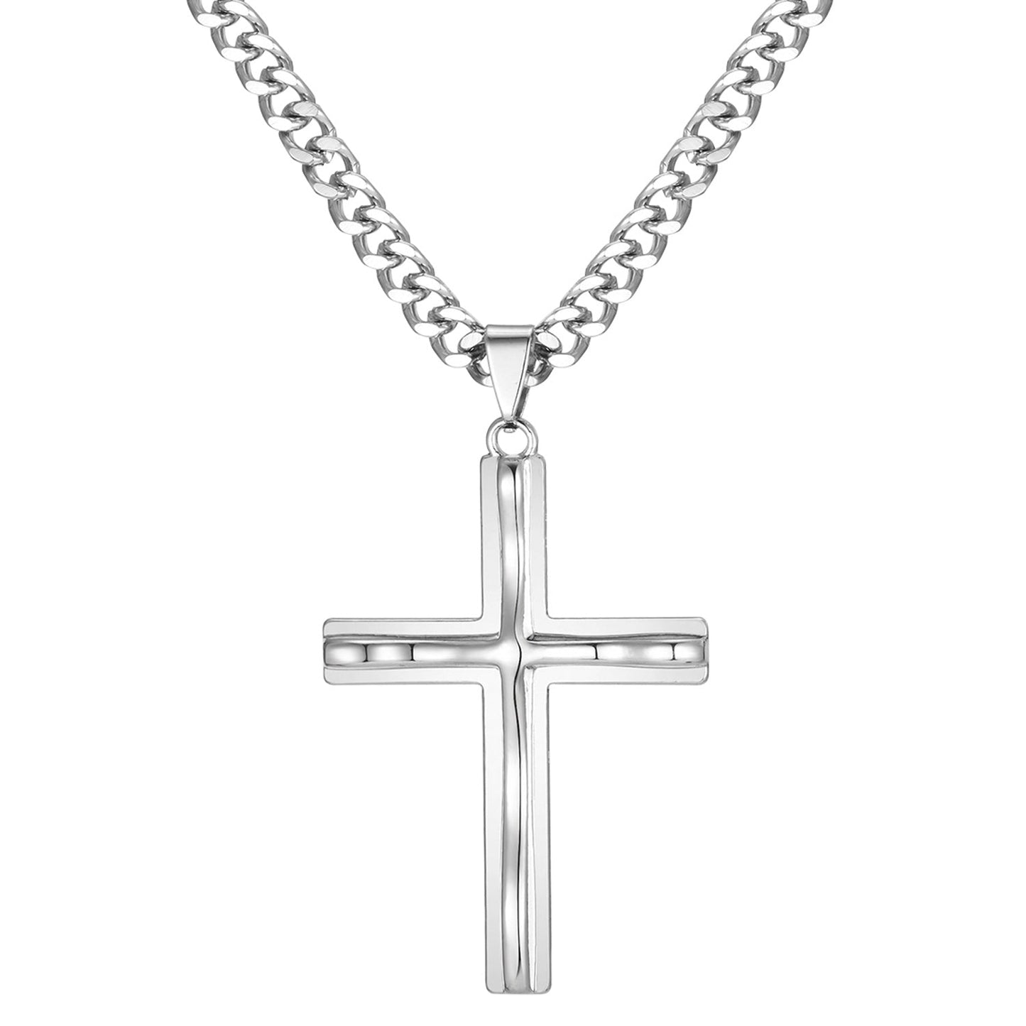 Halskette mit Kreuz Edelstahl Silber KARMA