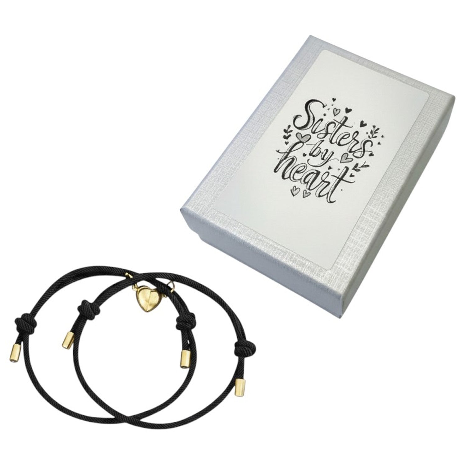 Armband Set Schwestern Schwarz Gold Geschenkbox modern Sisters by heart Karma
