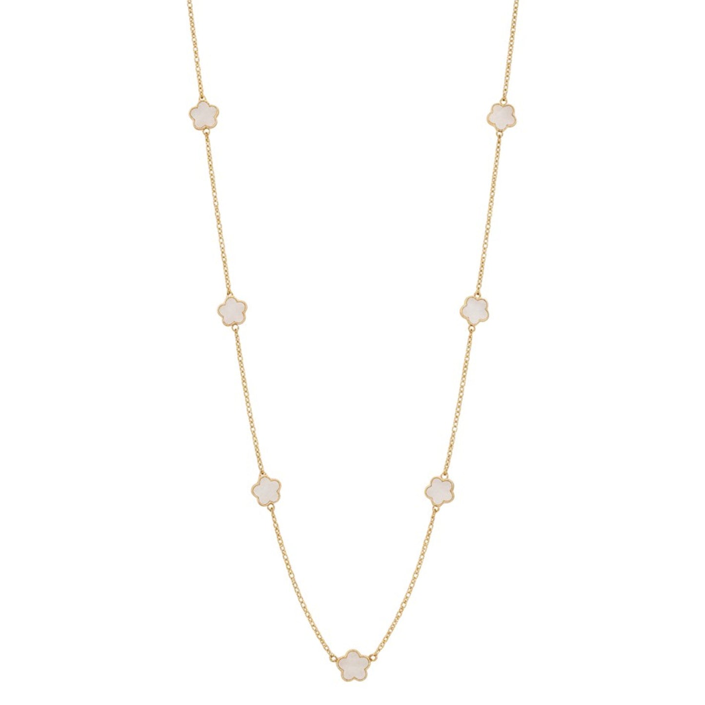 Lange Halskette Blumen Gold Weiß 100 cm Damen Pulloverkette