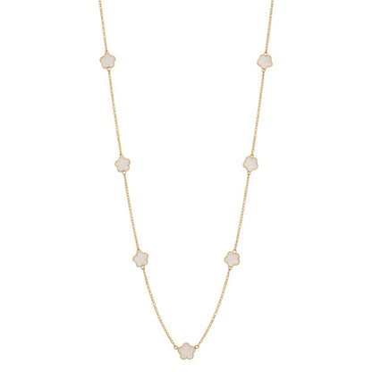 Lange Halskette Blumen Gold Weiß 100 cm Damen Pulloverkette