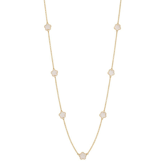 Lange Halskette Blumen Gold Weiß 100 cm Damen Pulloverkette