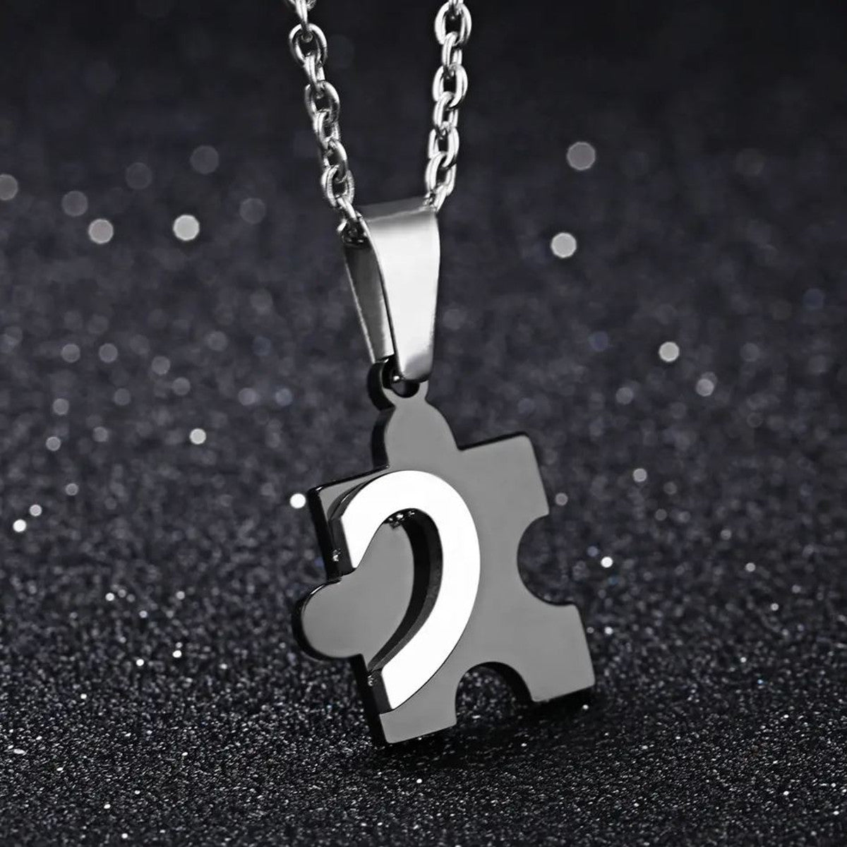 Partnerkette Puzzle Herz Silber Schwarz Karma