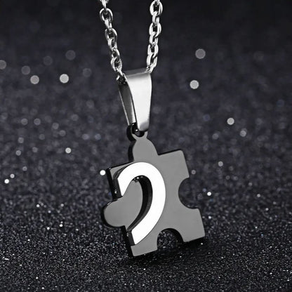 Partnerkette Puzzle Herz Silber Schwarz Karma