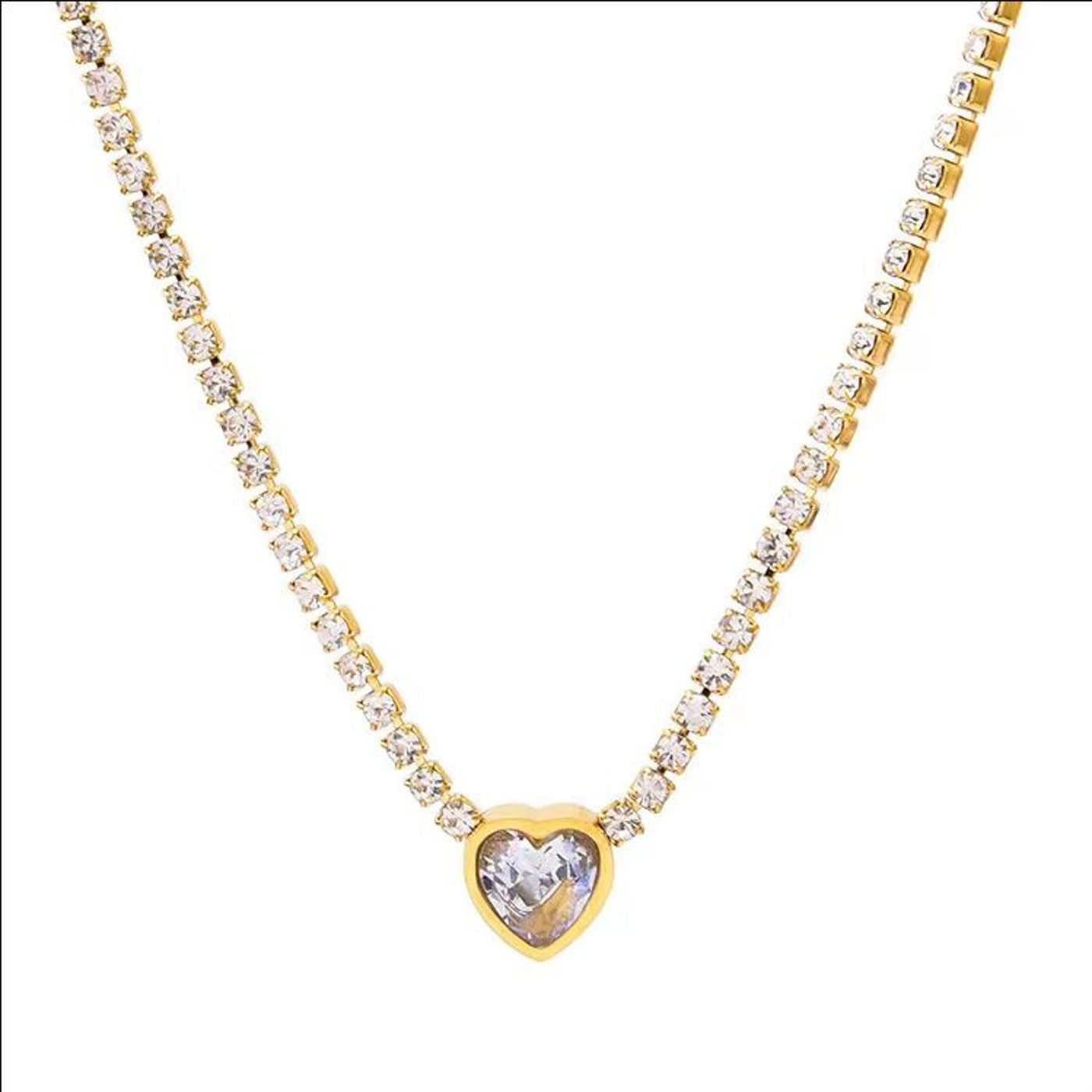 Halskette Collier Gold Edelstahl Herz Zirkon Kette Damen KARMA