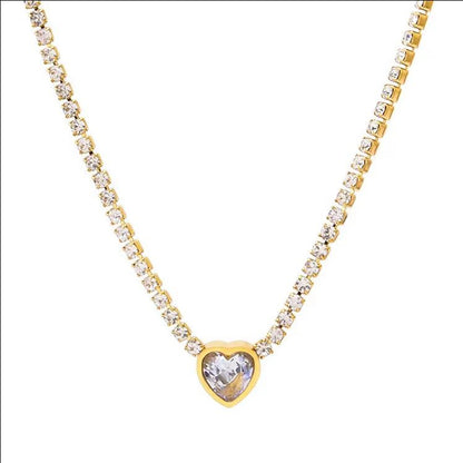 Halskette Collier Gold Edelstahl Herz Zirkon Kette Damen KARMA