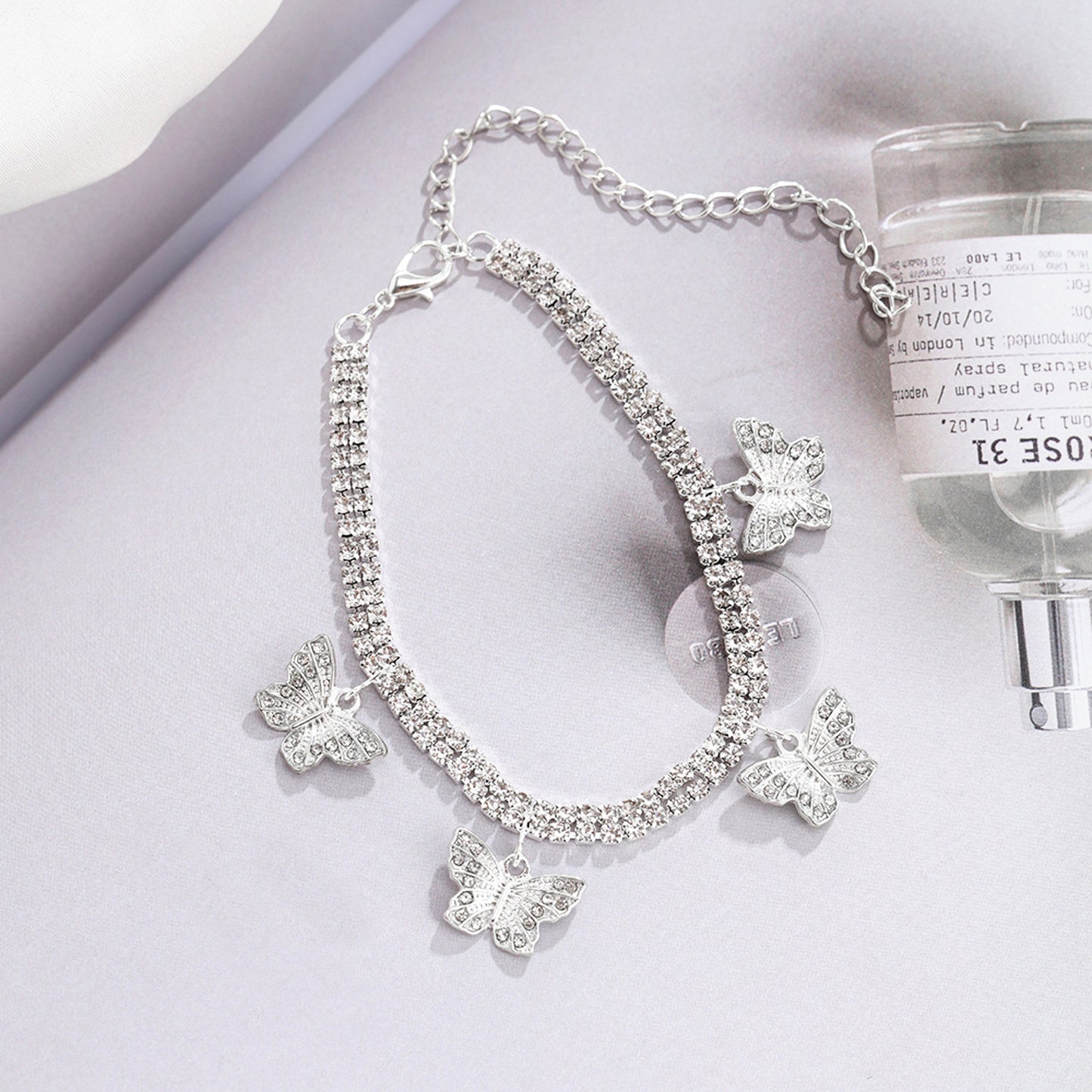 Fußkette Schmetterling Silber verstellbares Fußkettchen modern Karma
