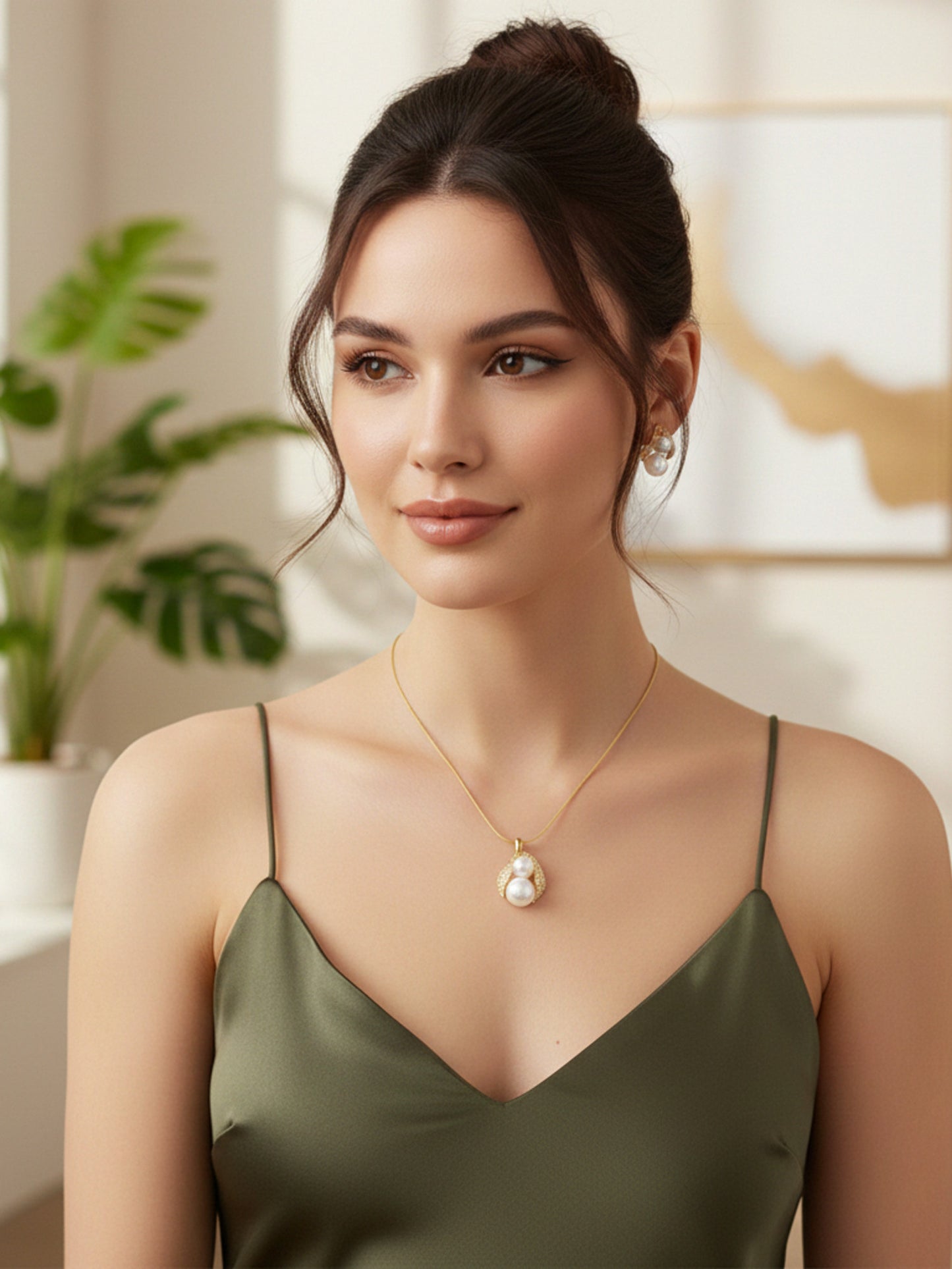 Schmuckset Perlen Gold Halskette Ohrringe KARMA