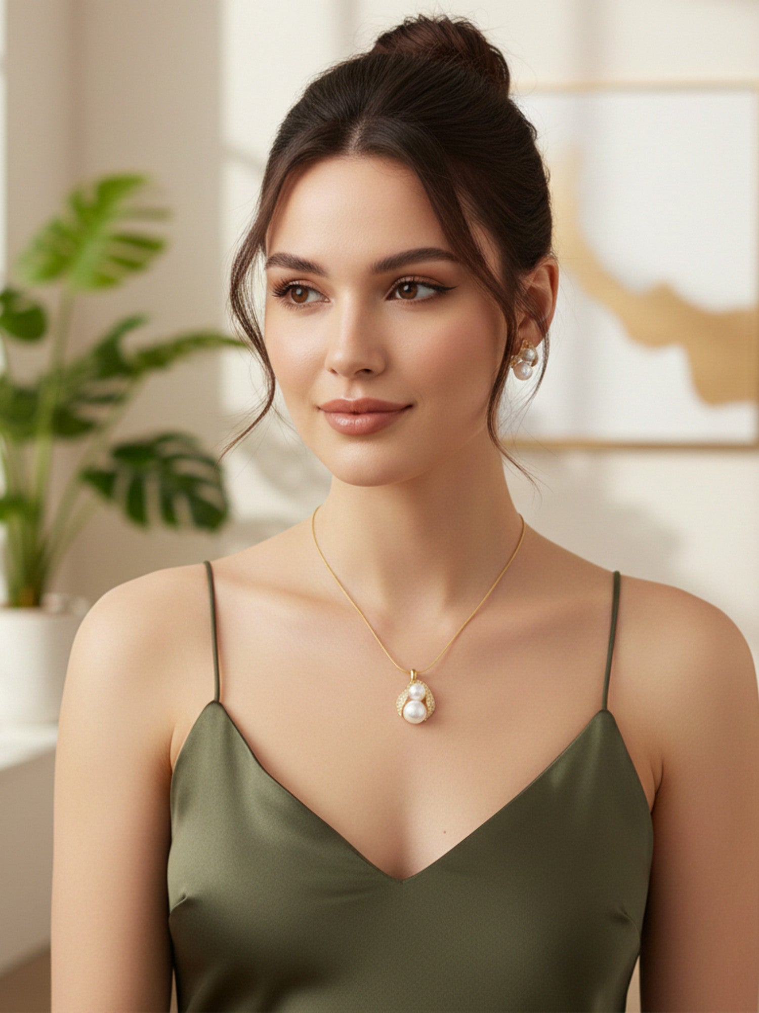 Schmuckset Perlen Gold Halskette Ohrringe KARMA