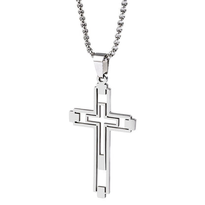 Halskette Kreuz Herren Silber modern 60 cm Edelstahl wasserfest hypoallergen rostfrei Karma